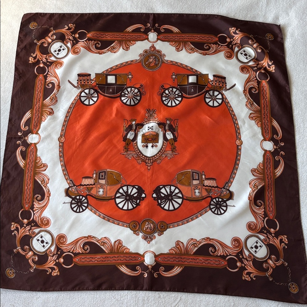 Vintage Carriage Themed Scarf Made in Japan Retro